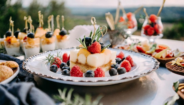 Heerlijk fruit dessert met bruinbessen en bosbessen