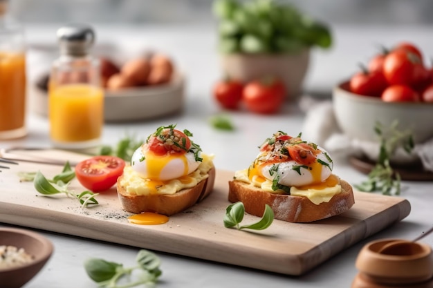 Heerlijk ontbijt met Eggs Benedict en sap generatieve ai