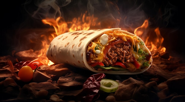 Heerlijk sappig gegrild shoarma kebabvlees en gehalveerde shoarmasaus