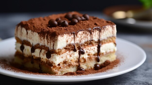 heerlijk tiramisu-dessert op een witte plaat