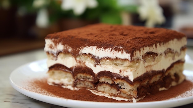 heerlijk tiramisu-dessert op een witte plaat