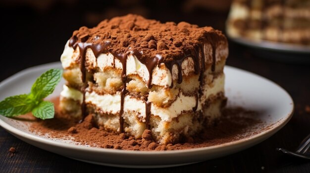 heerlijk tiramisu-dessert op een witte plaat