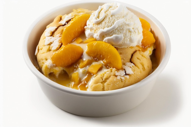 Heerlijk vers Peach Cobbler Dessert op een witte achtergrond