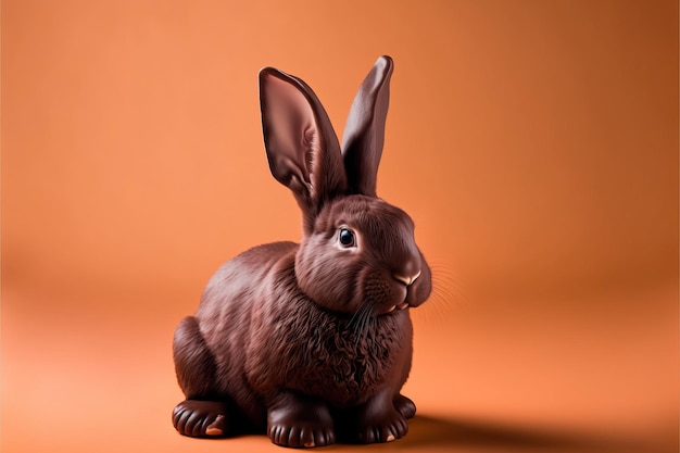 Heerlijk zoet bruin chocoladekonijntje dat op eindeloze achtergrond Paasviering wordt geïsoleerd