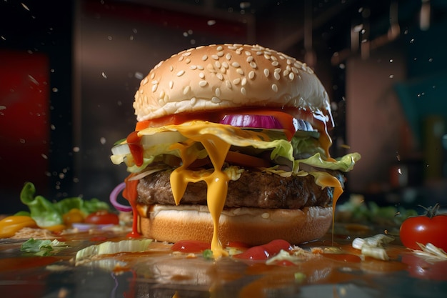 Heerlijke 3D-burger Genereer Ai