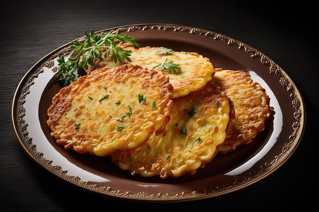 Heerlijke aardappelpannenkoekjes met gouden krokante korst op groot bord