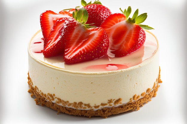 Heerlijke aardbeien cheesecake op een witte achtergrond