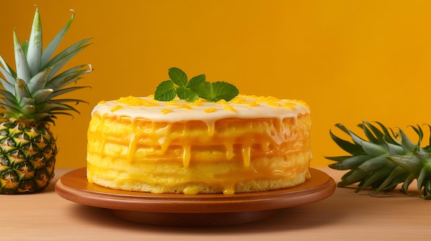 Heerlijke Ananas Curry Cake Op Gele Achtergrond