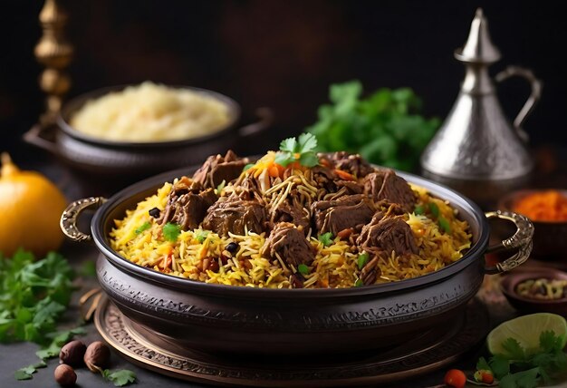 heerlijke arabiq kip biryani op ramadan heerlijke ramadan iftar eten beeld gegenereerd door Ai