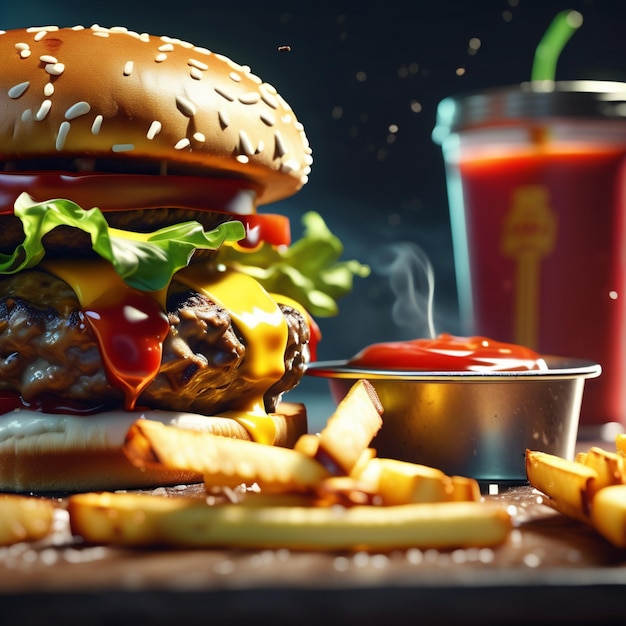 Foto heerlijke bacon cheeseburger met friet culinaire meesterwerk combineert de hartige smaken van rundvlees