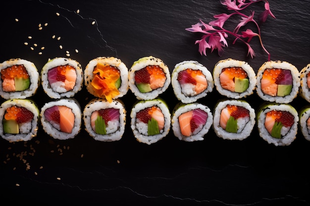 Heerlijke broodjes met zalm, tonijn en avocado.