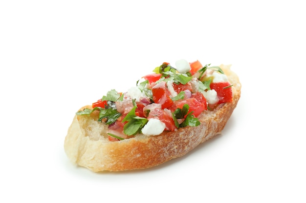 Heerlijke bruschetta snack geïsoleerd op witte achtergrond