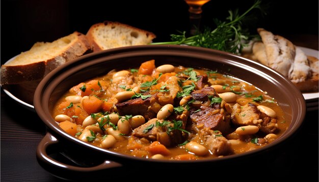 Foto heerlijke cassoulet stevige stoofpot gemaakt met witte bonen voedselfotografie