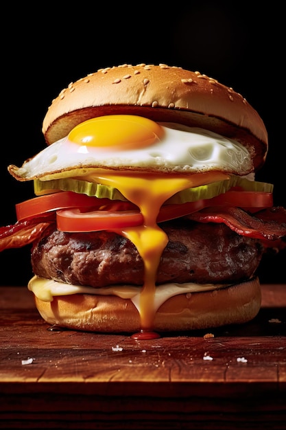 Heerlijke Cheeseburger met Fried Egg AI Gegenereerd