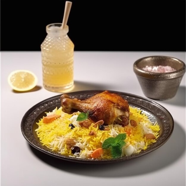 Heerlijke Chicken Biryani op keramische plaat