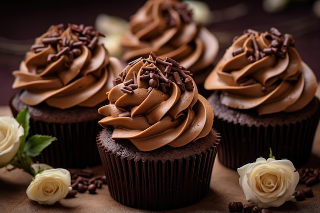 heerlijke chocolade cupcakes op tafel op een zwarte achtergrond