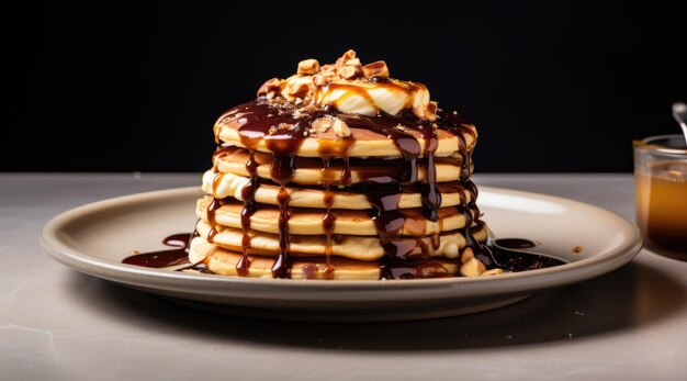 Heerlijke chocolade pannenkoeken versierd met noten