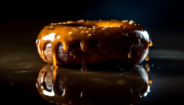 Heerlijke chocoladedonut op een houten bord, verleiding gegenereerd door kunstmatige intelligentie