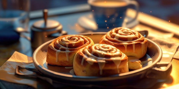 Heerlijke cinnabon smakelijke broodjes op tafel generatieve ai