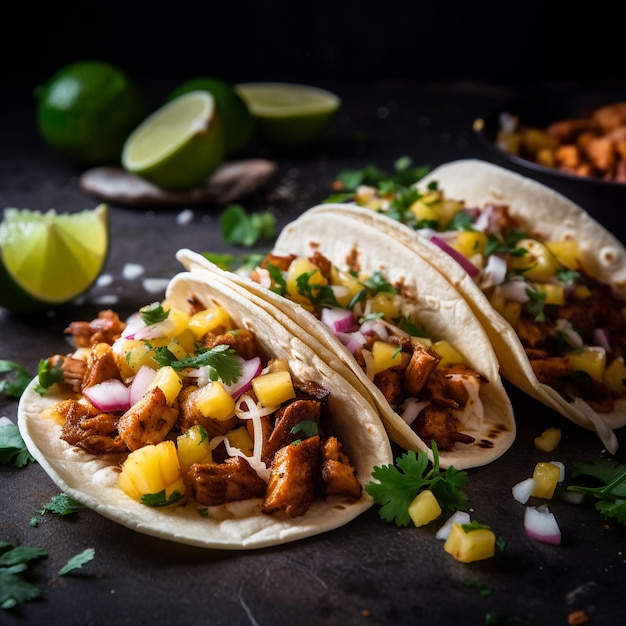 Heerlijke close-up shot van Mexicaanse taco's al pastor