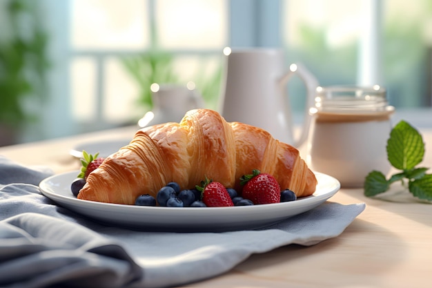 Heerlijke croissants met aardbei en bosbessen