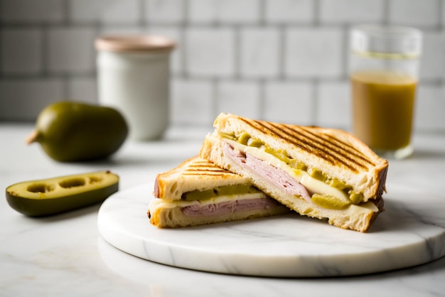 Heerlijke Cubaanse Sandwich met Ham, Varkensvlees, Kaas en Augurken op een Geroosterd Broodje