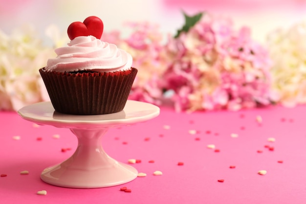 Heerlijke cupcake voor Valentijnsdag close-up