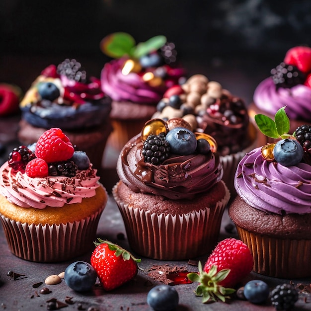 Heerlijke cupcakes op een houten tafel.