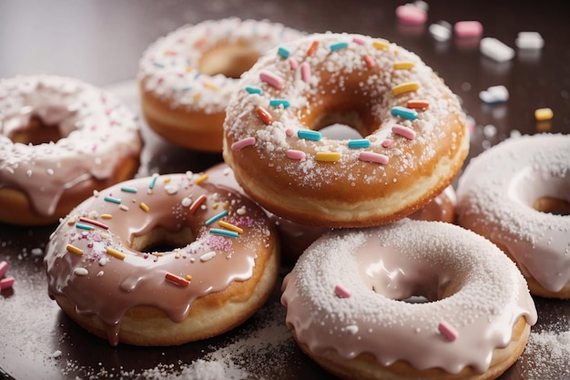 Heerlijke Donuts met suiker van dichtbij gezien