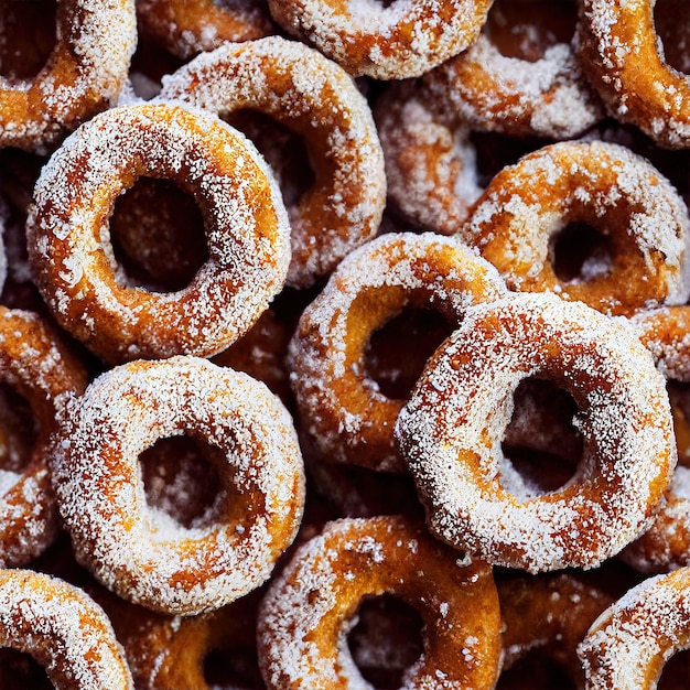 Heerlijke donuts op elkaar bovenaanzicht Met suiker erop Snoep gebruikelijk in verschillende landen Vergelijkbaar met berlijnballen maar zonder vulling