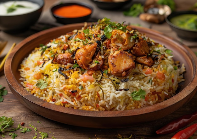 Heerlijke en smaakvolle Biryani traditionele Indiase keuken met aromatische kruiden van Basmati-rijst en