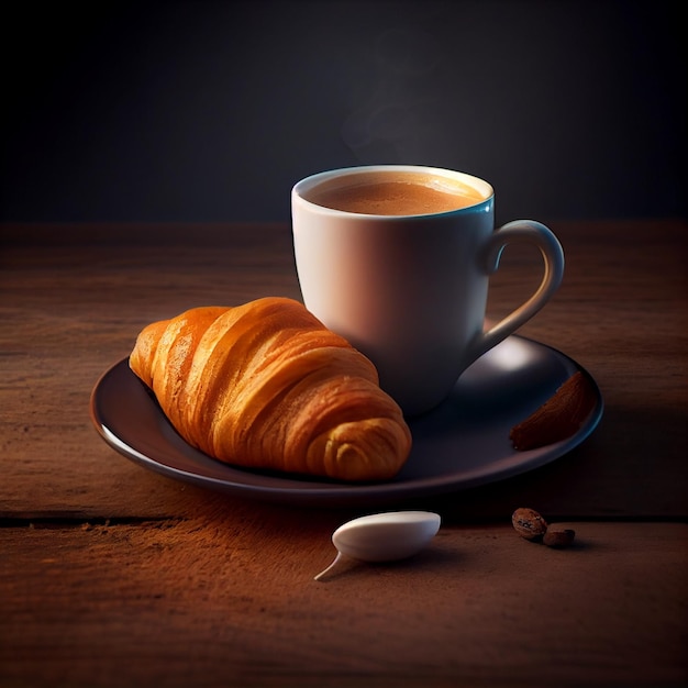 Heerlijke espresso witte kop en croissant generatieve ai