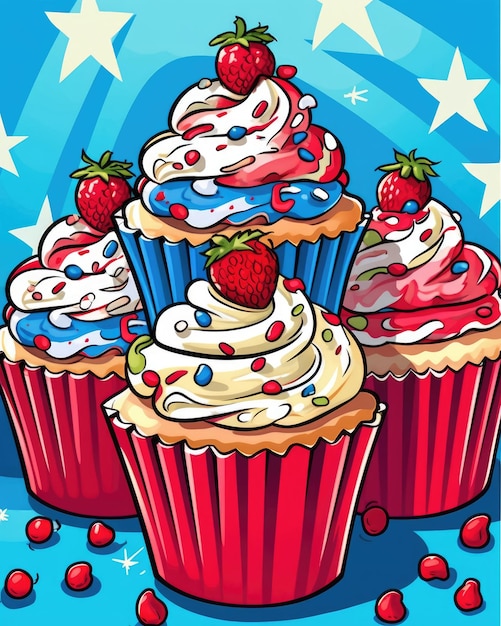 Heerlijke flagcolored cupcakes in close-up Illustratie Generatieve AI