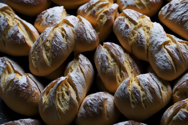 Heerlijke Franse broodclose-up, perfect om de authenticiteit van de lokale keuken weer te geven. Gegenereerd door AI