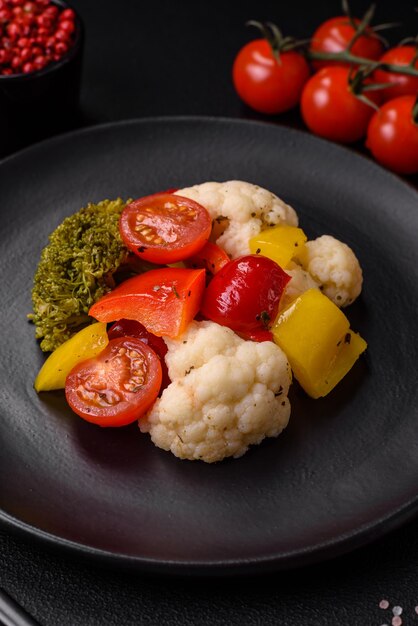 Heerlijke frisse salade van broccoli bloemkool paprika en cherrytomaatjes