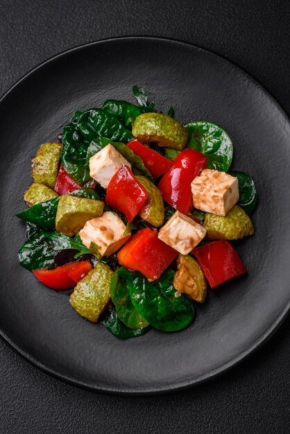 Heerlijke frisse salade van courgette kaas paprika spinazie met specerijen en kruiden