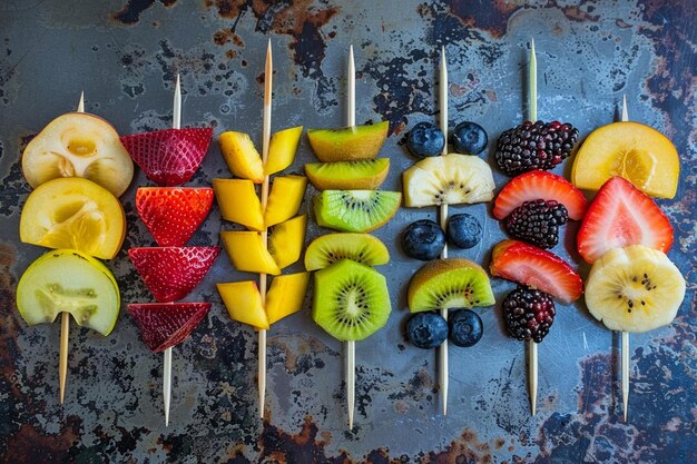 Heerlijke fruit kebabs op bamboes spijkers