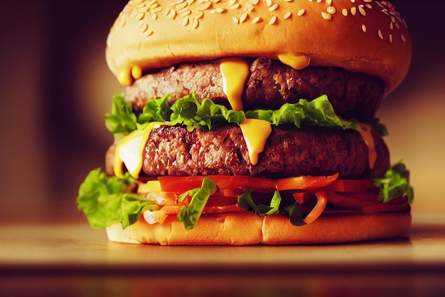 heerlijke gigantische cheeseburger met groenten groot