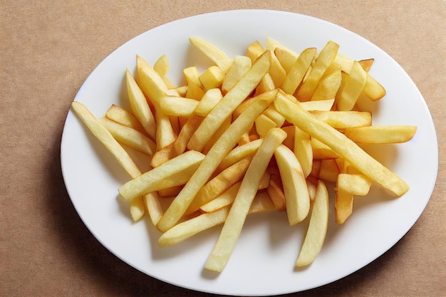 Heerlijke gouden frietjes op grote witte plaat