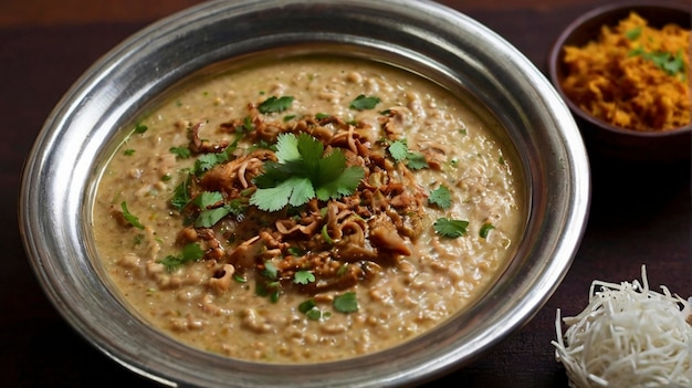 Heerlijke Haleem geserveerd op een bord.