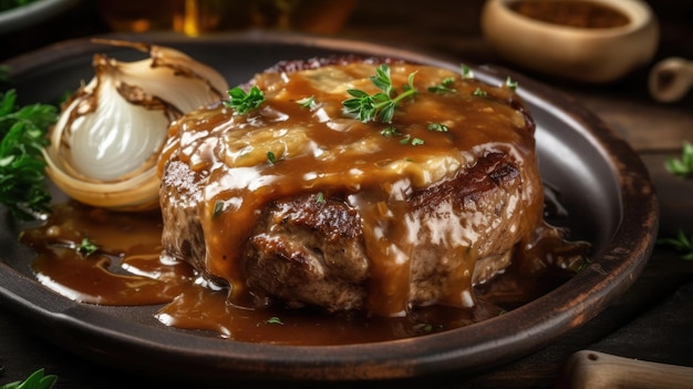 heerlijke hamburgersteak met uien