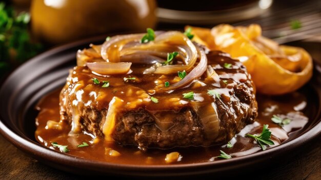 heerlijke hamburgersteak met uien