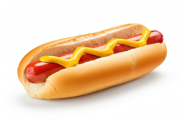 Heerlijke hotdog met mosterd geïsoleerd op witte achtergrond