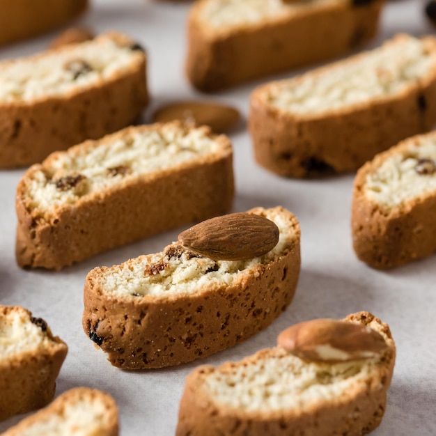 Heerlijke italiaanse cantuccini koekje op grijze achtergrond vierkant