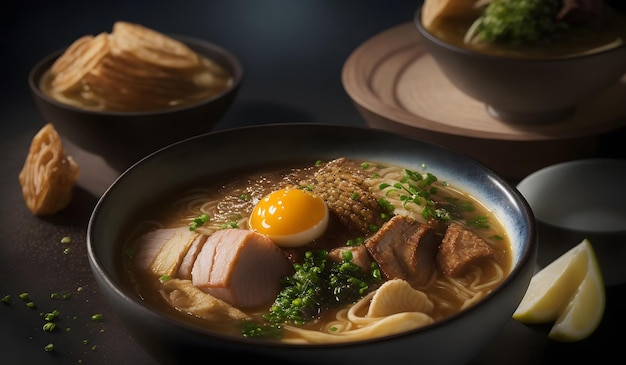 Heerlijke Japanse ramen soepachtergrond Generatieve AI