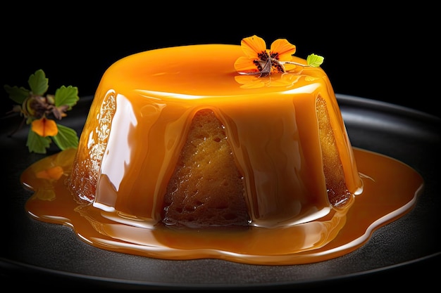 Heerlijke karamelpudding met een vleugje citrus generative IA.