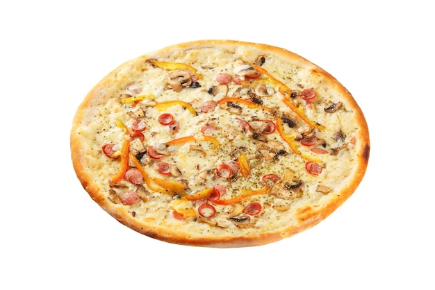 Heerlijke klassieke italiaanse pizza met Mozzarella paprika pepperoni worst en champignons