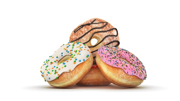 Heerlijke kleurrijke donut set 3D-rendering