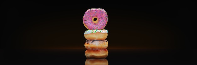 Heerlijke kleurrijke donut set 3d-rendering
