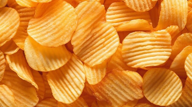 Heerlijke knapperige aardappelchips beroemde snack vet voedsel behang textuur voor banner flyer